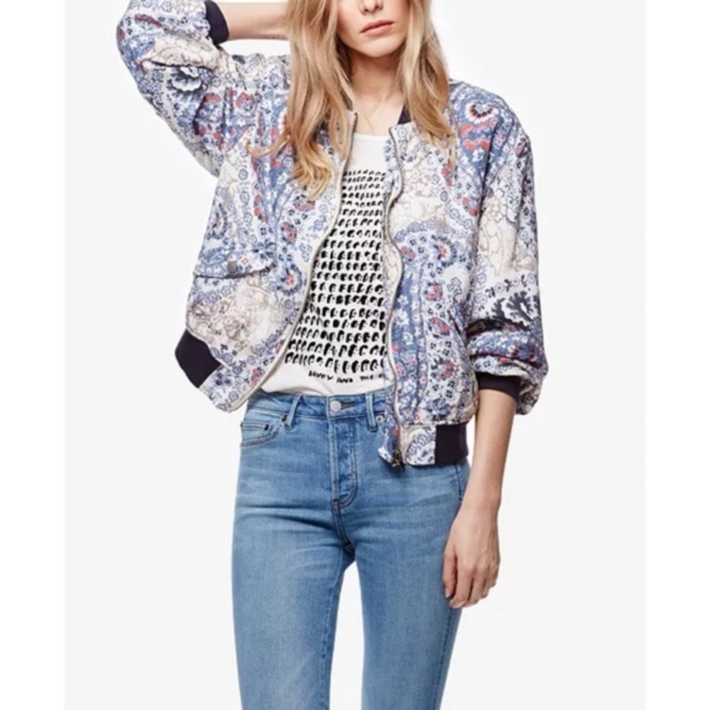 Free People Printed Bomber Jacket Lined